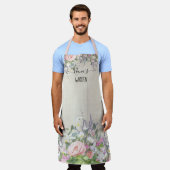 ナナスガーデン色彩の鮮やかフローラ赤面パープルバタフライ エプロン (着用した状態)