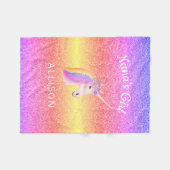 ナナスガールユニコーンレインボーグリッターパーソナライズされた フリースブランケット (正面(横))