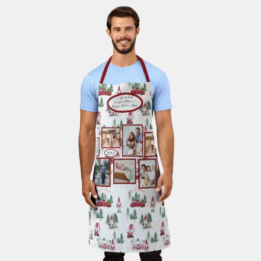 ナナファミリーフォトクリスマス格言フォレスト金ゴールドスター エプロン (着用した状態)