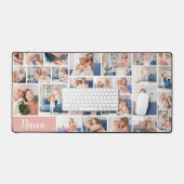 ナナフォトコラージグリッドピンク白い孫ギフト デスクマット (キーボード&マウス)
