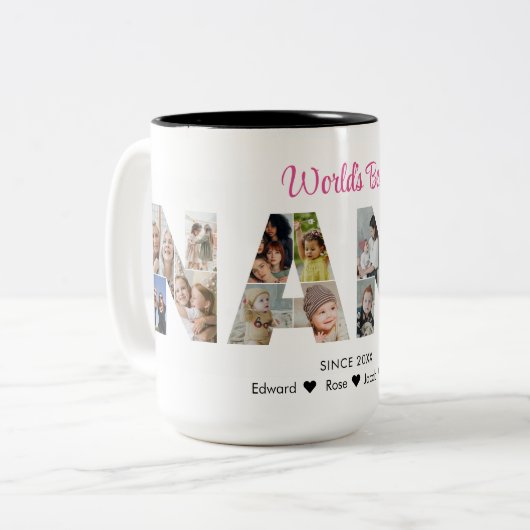 ナナフォトコラージュ切り出しおばあちゃん写真 ツートーンマグカップ (正面左)