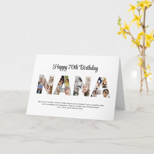 ナナフォトコラージュ切り出しおばあちゃん誕生日 カード (黄色い花)