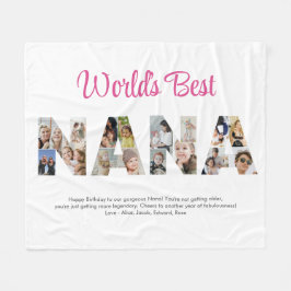 ナナフォトコラージュ切り出しおばあちゃん誕生日 フリースブランケット