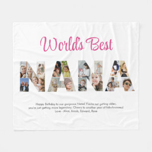 ナナフォトコラージュ切り出しおばあちゃん誕生日 フリースブランケット