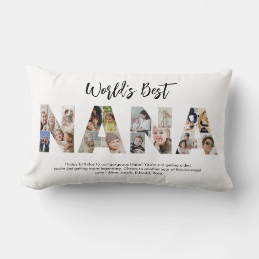 ナナフォトコラージュ切り出しおばあちゃん誕生日 ランバークッション (正面)