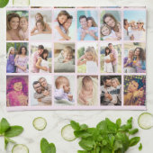 ナナフローラ文字30縦書きフォトコラージュピンク キッチンタオル (折り畳み)