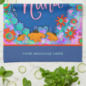 ナナブルーかわいらしフローラストライプおもしろいパーソナライズされた キッチンタオル (折り畳み)