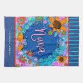 ナナブルーかわいらしフローラストライプおもしろいパーソナライズされた キッチンタオル (横)