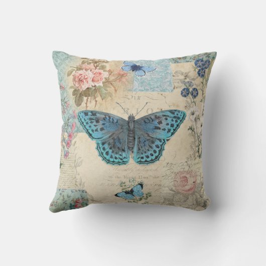 ナナブルーバタフライフローラスクリプトコテージコア名 クッション (裏面)
