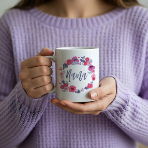ナナーブラシフローラバタフライピンクリース コーヒーマグカップ