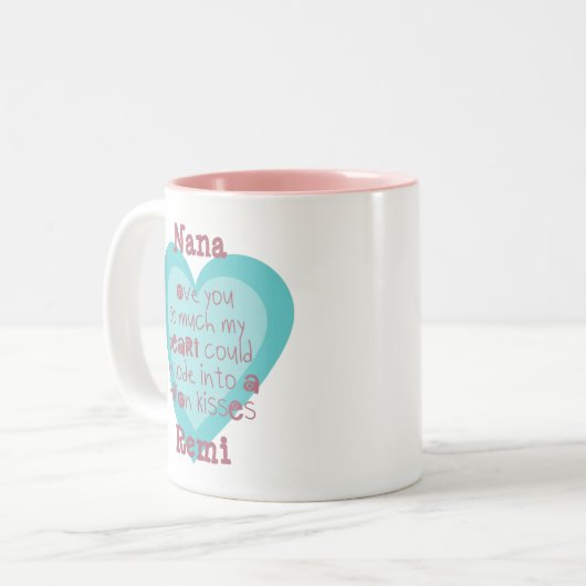 ナナ私はあなたをそんなに愛するターコイズブルーラブハート ツートーンマグカップ (正面左)