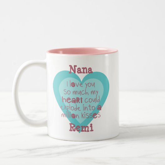 ナナ私はあなたをそんなに愛するターコイズブルーラブハート ツートーンマグカップ (左)