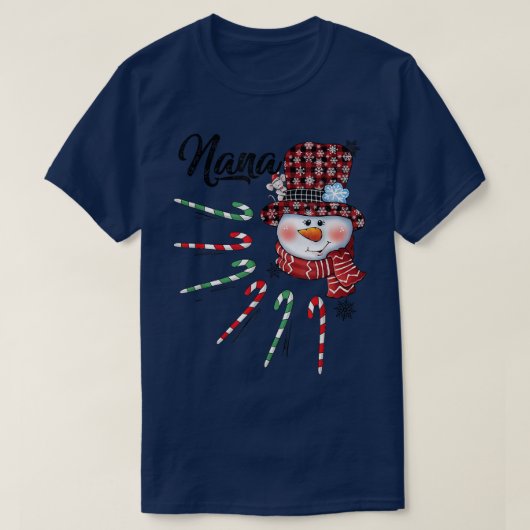 ナナ雪だるまキャンディーケーンレッドプレイドハットクリスマスgif tシャツ (デザイン正面)