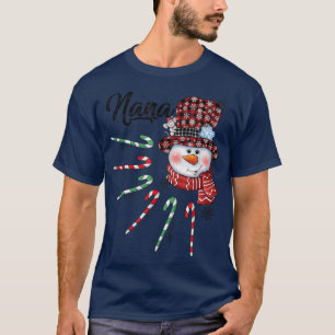 ナナ雪だるまキャンディーケーンレッドプレイドハットクリスマスgif tシャツ