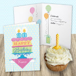 ナナ90お誕生日ケーキナンバーキャンドル カード<br><div class="desc">90歳のナナの誕生日カード。「ハッピーバースデー」はケーキの各層にピンクの装飾的なアイシングで分離している。黄色と青の微妙な背景いかりデザイン。明るい色とグラフィックはっきりしたスタイル与えのこの誕生日はフェスティバルを望感じむ。"Nana"を変更して、任意の人にパーソナライズすることもできる。</div>