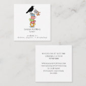 ナニーお洒落ウォーター・カラー・カラス&ティーカップ スクエア名刺 (正面/裏面)