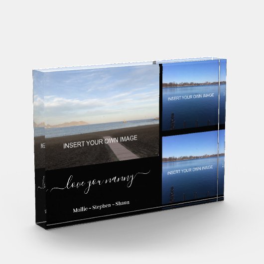 ナニーファミリーラブユー三パーソナライズされた枚写真 フォトブロック (左)