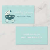 ナニーベビーシッターかわいいベビーカー赤ちゃんエレガントブルー 名刺 (正面/裏面)