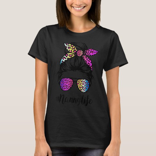 ナニーライフウィズレインボーレオパード乱雑パン母 Tシャツ (正面)