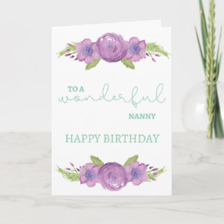 ナニー誕生日カード – 紫色の水色の花 カード