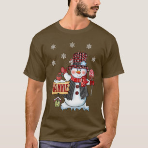 ナニー雪だるまクリスマスキャンディケーンレッドプラディサン Tシャツ