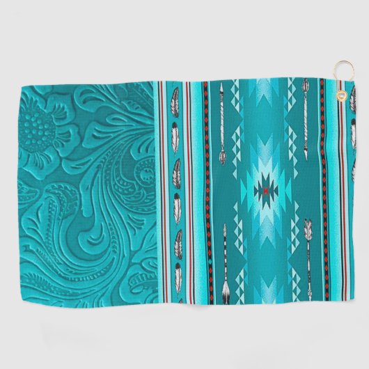 ナバジョトバルターコイズフェイクレザーツール ゴルフタオル (横)