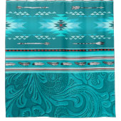 ナバジョトバルターコイズフェイクレザーツール シャワーカーテン (正面)