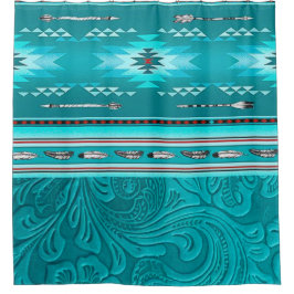 ナバジョトバルターコイズフェイクレザーツール シャワーカーテン