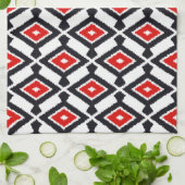 ナバホイカットパターン、濃い赤、黒と白 キッチンタオル (折り畳み)