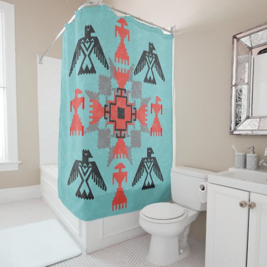 ナバホスタイルの鳥と抽象族との民族オーナメント シャワーカーテン (インサイチュ)