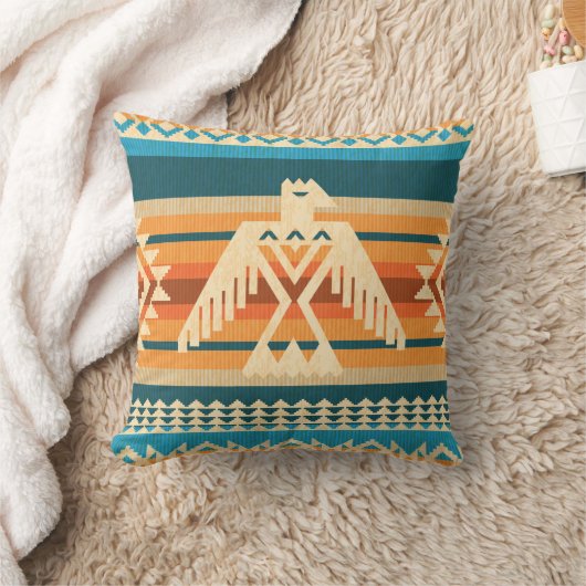 ナバホスタイル抽象芸術のワシの継ぎ目のない模様 クッション (ブランケット)