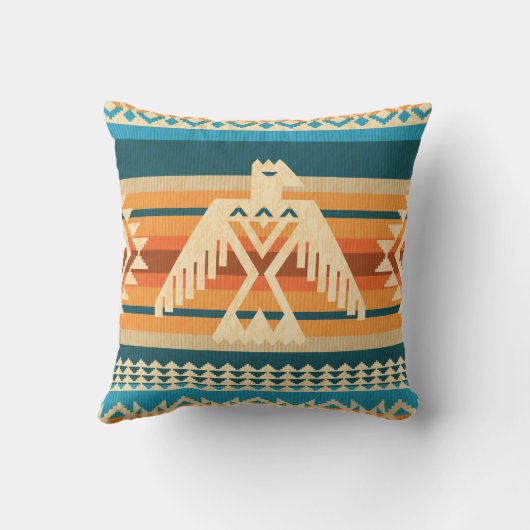 ナバホスタイル抽象芸術のワシの継ぎ目のない模様 クッション (裏面)