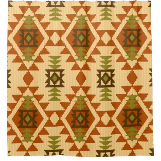 ナバホスタイル民族部族の幾何学的シームレスなヴィント シャワーカーテン (正面)