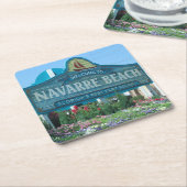 ナバラビーチ，フロリダ，ウェルカムサイン スクエアペーパーコースター (アングル)