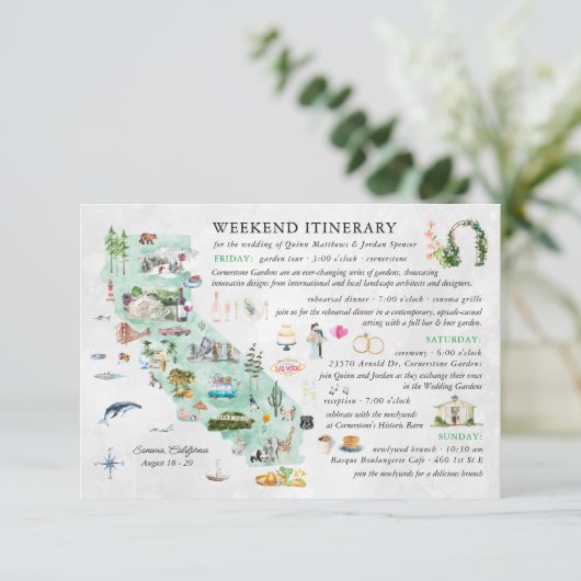 ナパでのウェディングウィークエンド | 旅程カード エンクロージャーカード (スタンド正面)