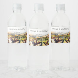 ナパバレーぶどう畑の水彩画ウェディング ペットボトルラベル