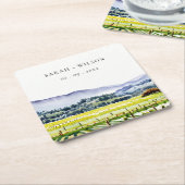 ナパバレーウォーターカラーヴィンヤードランドスケープ結婚ズ スクエアペーパーコースター (アングル)