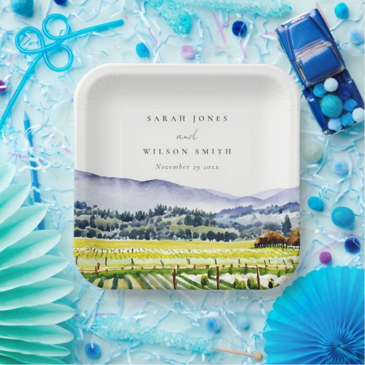 ナパバレーウォーターカラーヴィンヤードランドスケープ結婚ズ ペーパープレート (パーティー)