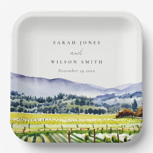 ナパバレーウォーターカラーヴィンヤードランドスケープ結婚ズ ペーパープレート (正面)