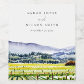 ナパバレーウォーターカラーヴィンヤードランドスケープ結婚ズ ワインラベル (シングルラベル)