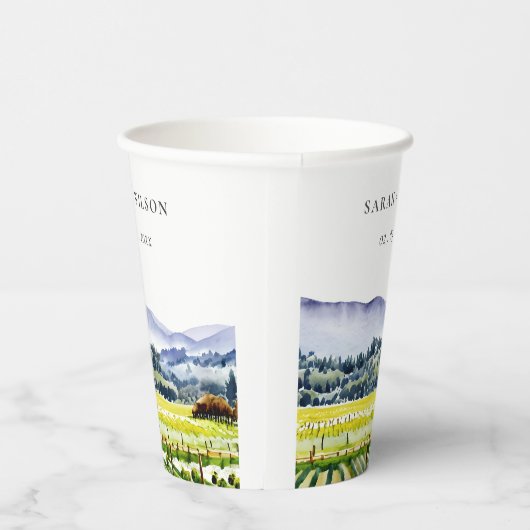 ナパバレーウォーターカラーヴィンヤードランドスケープ結婚ズ 紙コップ (右)