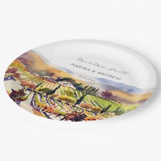 ナパバレーヴィンヤード水結婚色の食器 ペーパープレート (アングル)