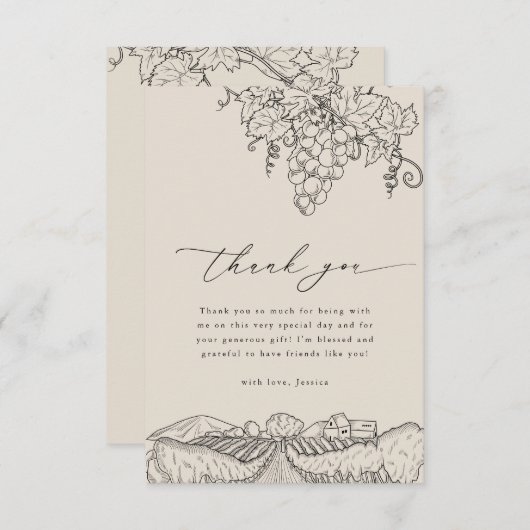 ナパバ素朴レーヴィネヤードワイナリーブライダルシャワー サンキューカード (正面/裏面)