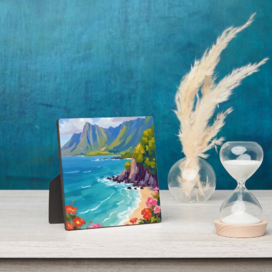 ナパリコーストカウアイハワイ絵を描海岸線芸術 フォトプラーク (インサイチュ)