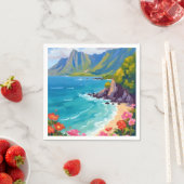 ナパリ海岸 カウアイ ハワイ 海岸線の絵画 スタンダードカクテルナプキン (インサイチュ)