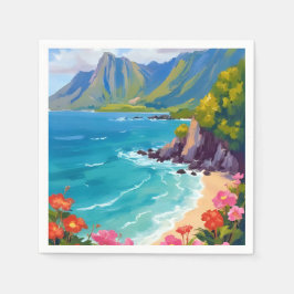 ナパリ海岸 カウアイ ハワイ 海岸線の絵画 スタンダードカクテルナプキン