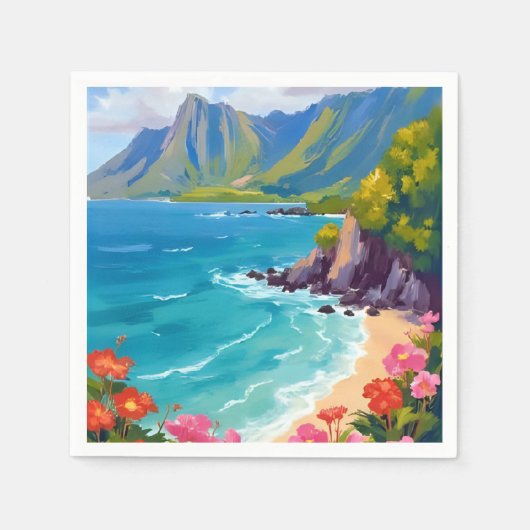 ナパリ海岸 カウアイ ハワイ 海岸線の絵画 スタンダードカクテルナプキン (正面)