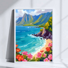 ナパリ海岸 カウアイ ハワイ 海岸線の絵画 ポスター