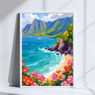 ナパリ海岸 カウアイ ハワイ 海岸線の絵画 ポスター