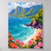 ナパリ海岸 カウアイ ハワイ 海岸線の絵画 ポスター (正面)